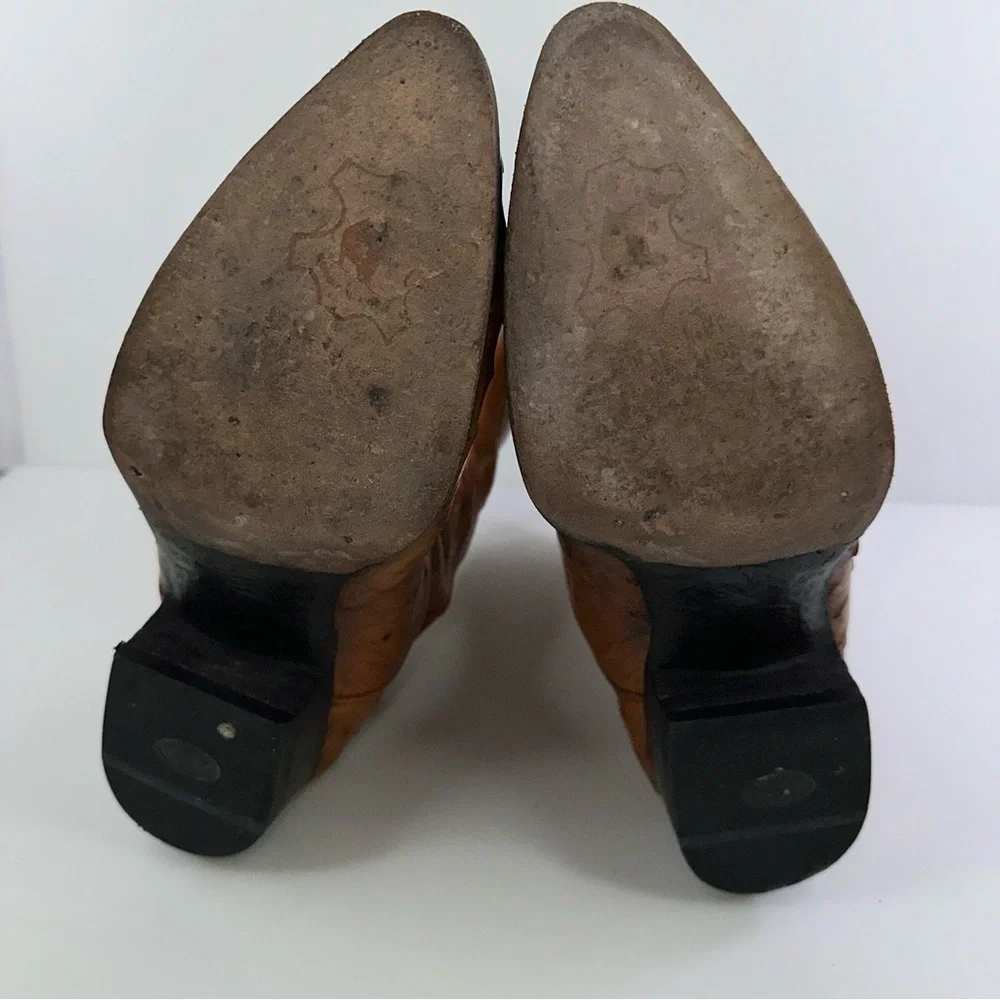 MENS DAVID EDEN TAN COGNAC GENUINE OSTRICH QUILL COWBOY WESTERN BOOTS 10D - Picture 6 of 9